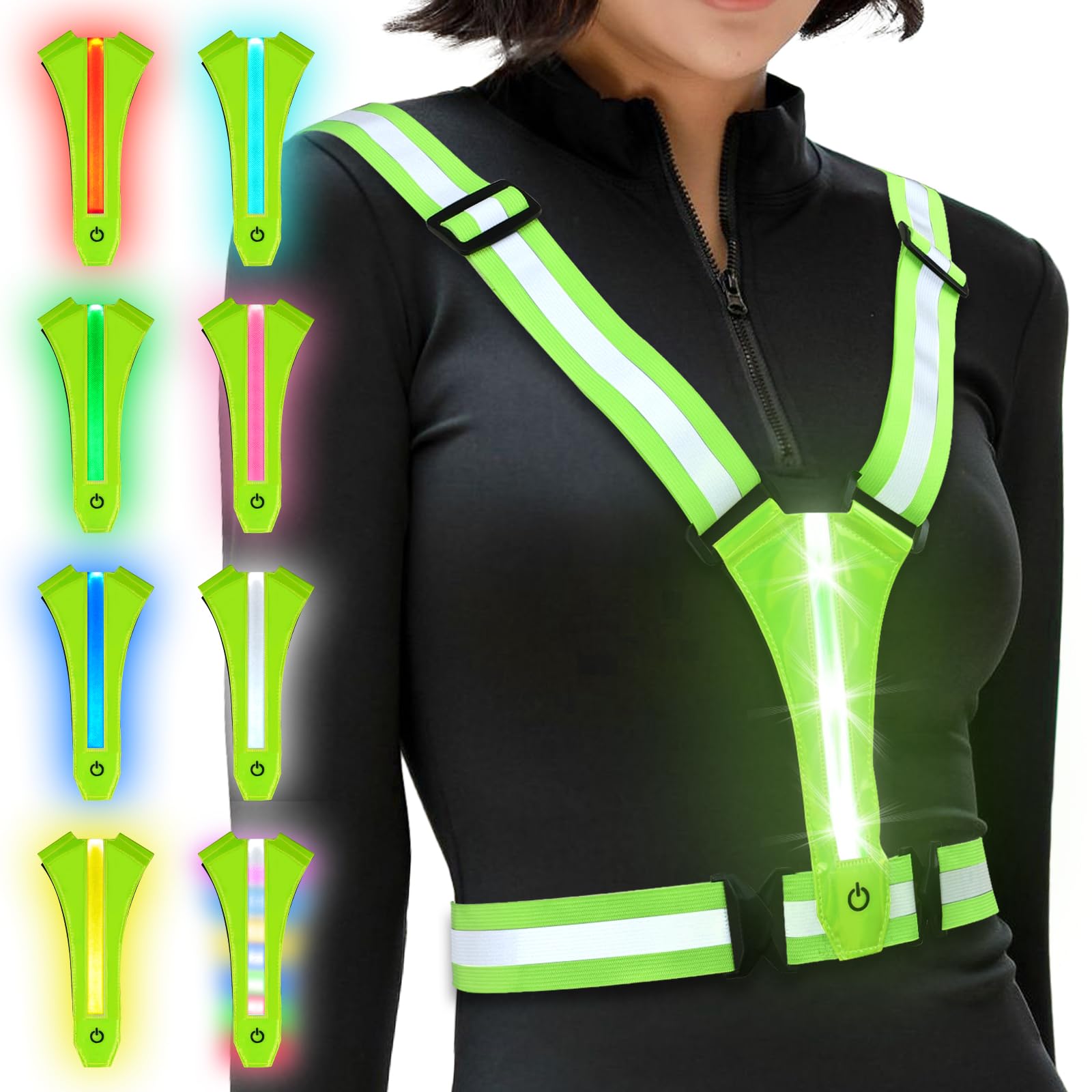 5-teiliges Unisex-sicherheitswesten-set, Reflektierende Laufweste, Reflektierende Fahrradweste, Usb-c-aufladbar, Verstellbarer Reflektierender Gurt Zum Joggen, Wandern Und Spazierengehen Mit Dem Hund