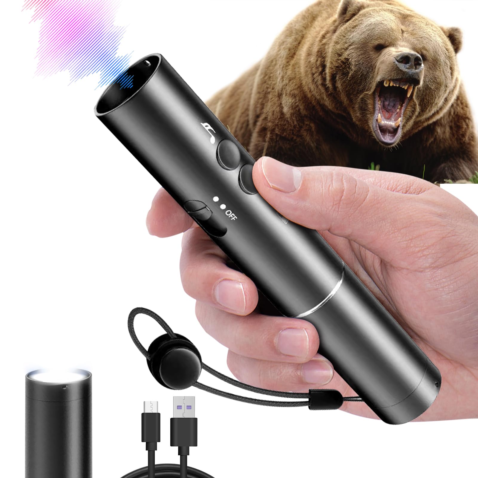 Elektronische Bären-lufthupe, 120 Db, Wiederaufladbar, Mit Taschenlampe Für Wandern Und Camping, Wildtierabwehr Und Notfall-sicherheitsgerät, Kann Die Bärenglocke Ersetzen.