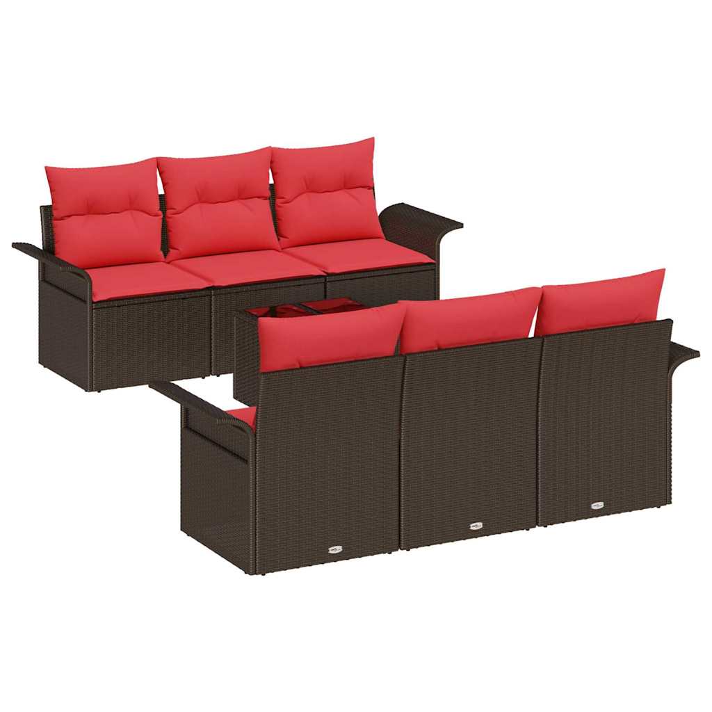 Maison Exclusive - Gartensofa-set 7 Stk. Beige Und Rot Poly-ratta