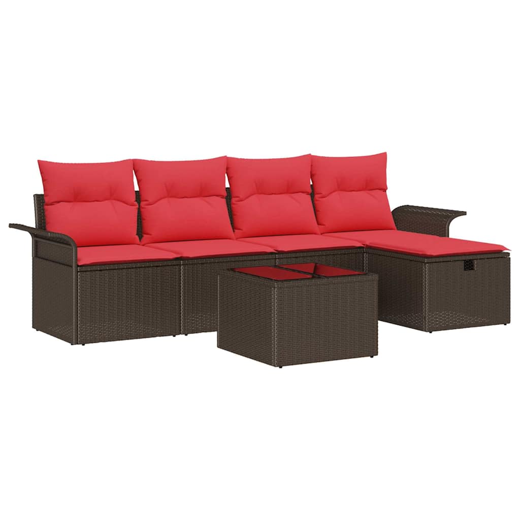 Maison Exclusive - Gartensofa-set 6 Stk. Braun Und Rot Poly-ratta