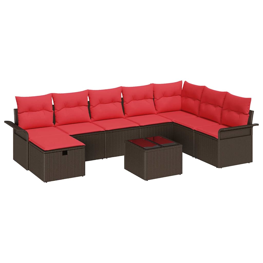 Maison Exclusive - Gartensofa-set 9 Stk. Braun Und Rot Poly-ratta