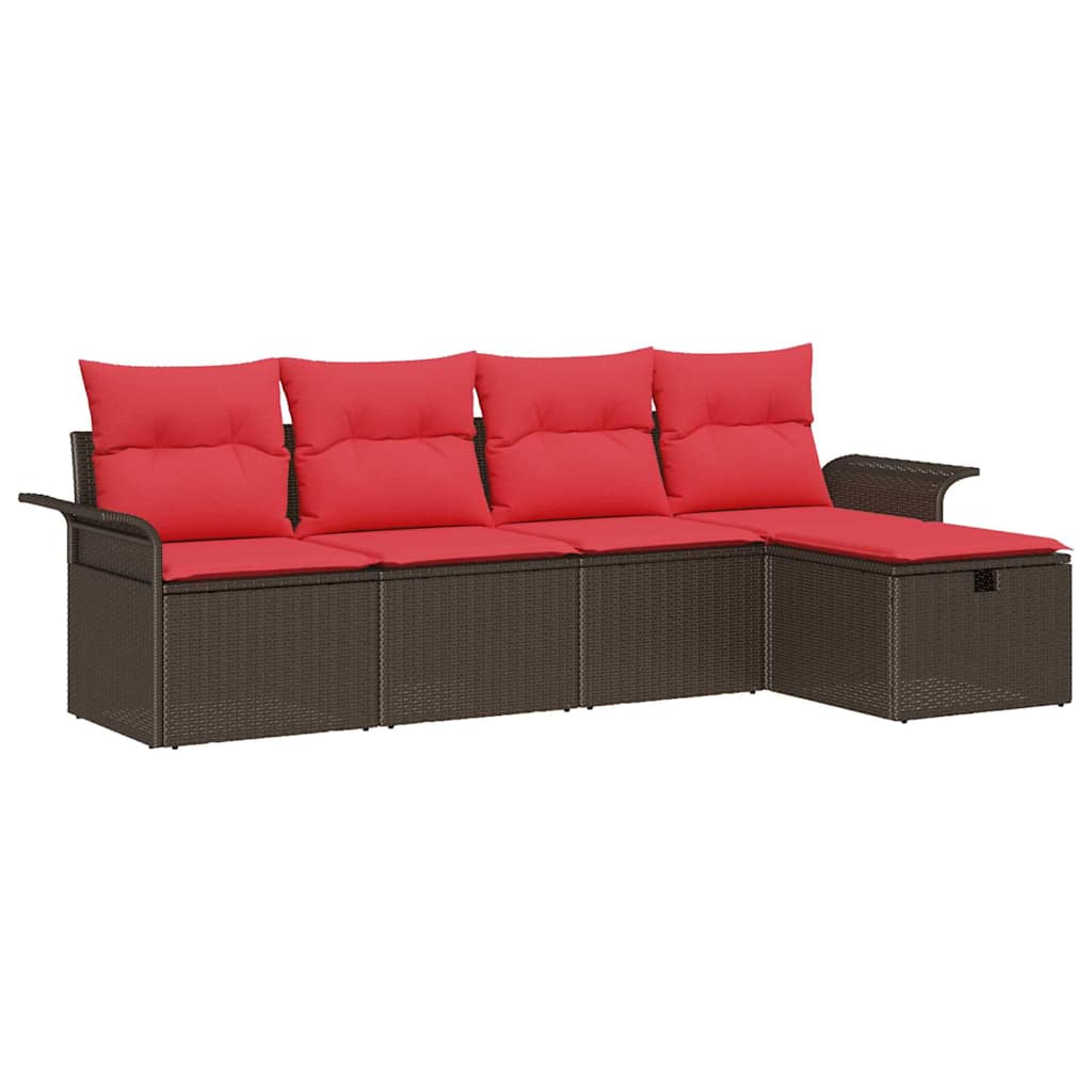 Maison Exclusive - Gartensofa-set 5 Stk. Braun Und Rot Poly-ratta