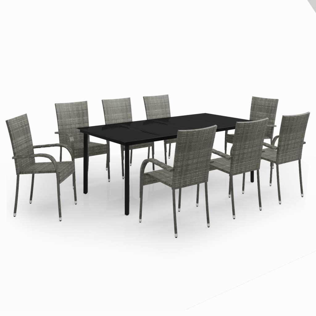 Maison Exclusive - 9-tlg. Garten-essgruppe Grau Und Schwarz