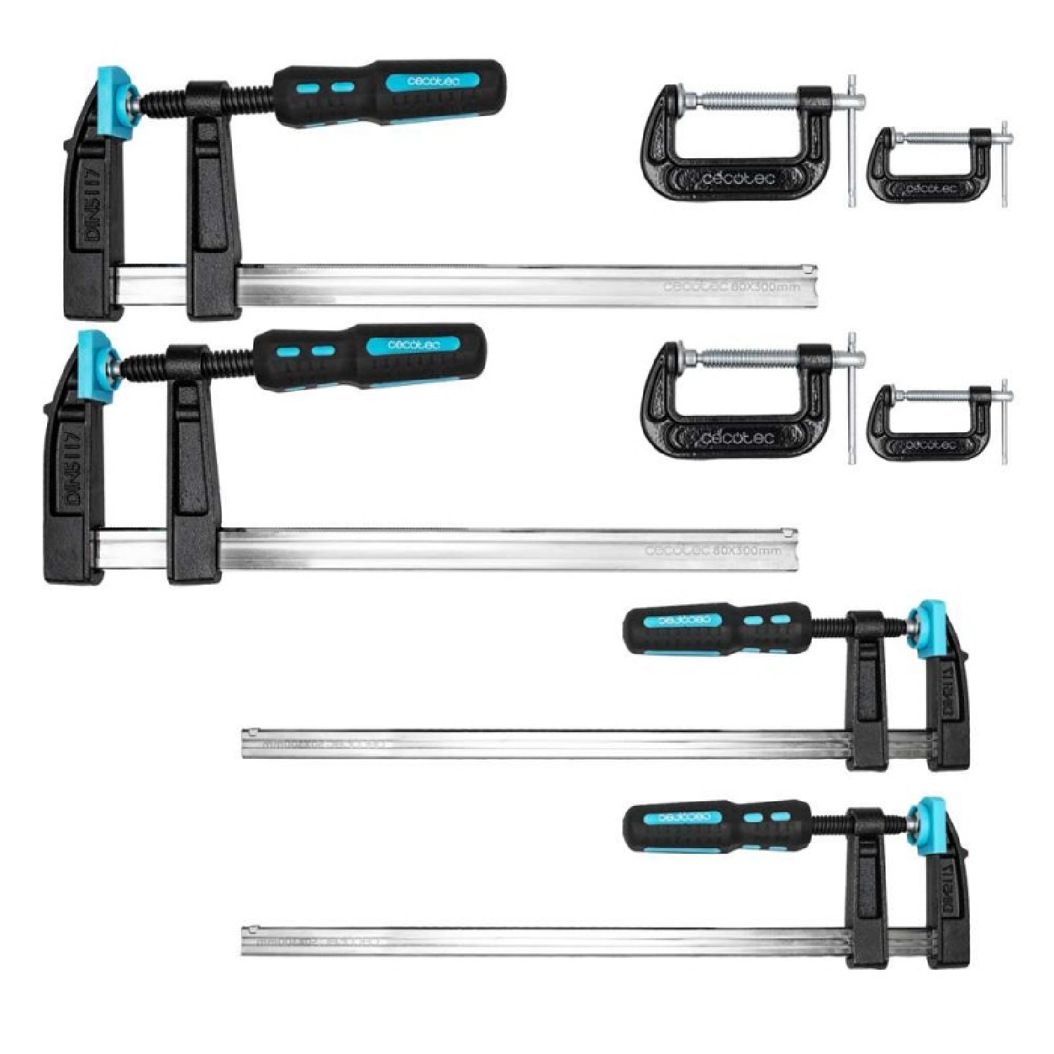 Cecotec Strongcomfort 4400 Force Schraubzwingen, 8 Stück, Druck Bis 300 Kg, Norm Din 5117, Gehärtete Stahlstangen