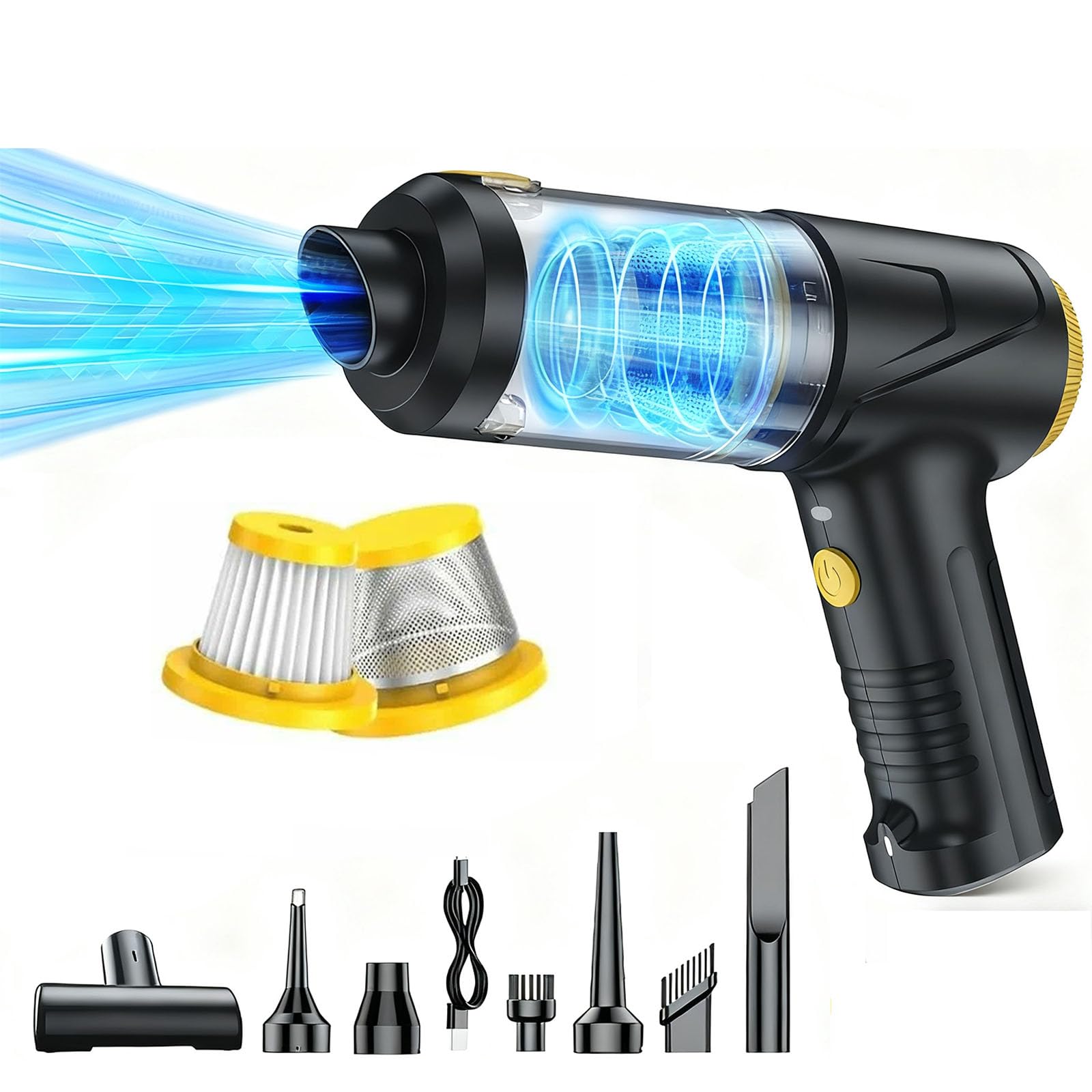 4-in-1 Druckluftgebläse, 100.000 U/min, 12.000 Pa, Leistungsstarker Elektrischer Staubentferner, Autogebläse Mit Led-licht, Mini-druckluftgebläse, Zur Reinigung Von Tastaturen, Autos Und Pcs