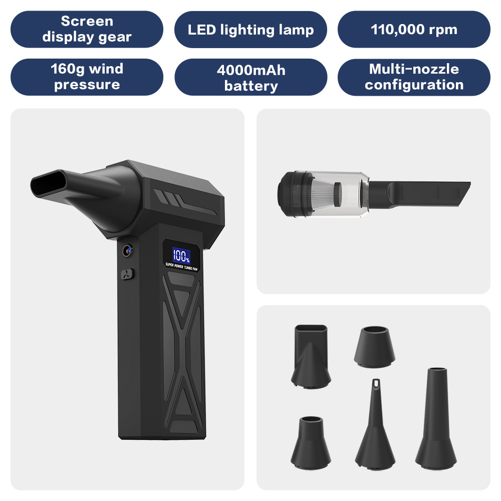 Druckluftgebläse, 150.000 U/min, Akkubetriebenes Mini-gebläse, Leistungsstarker Akku-bläser, 4 Geschwindigkeitsstufen, Lcd-bildschirm, Mit Taschenlampe Für Pc, Tastatur, Auto, Zuhause