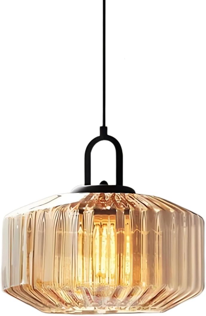 Pendelleuchte Mit Geriffelter Glaskuppel, Ø28cm, Vintage-industriestil, Höhenverstellbar, E27-fassung, Geeignet Für Esszimmer, Schlafzimmer, Wohnzimmer, Bar (bernstein)