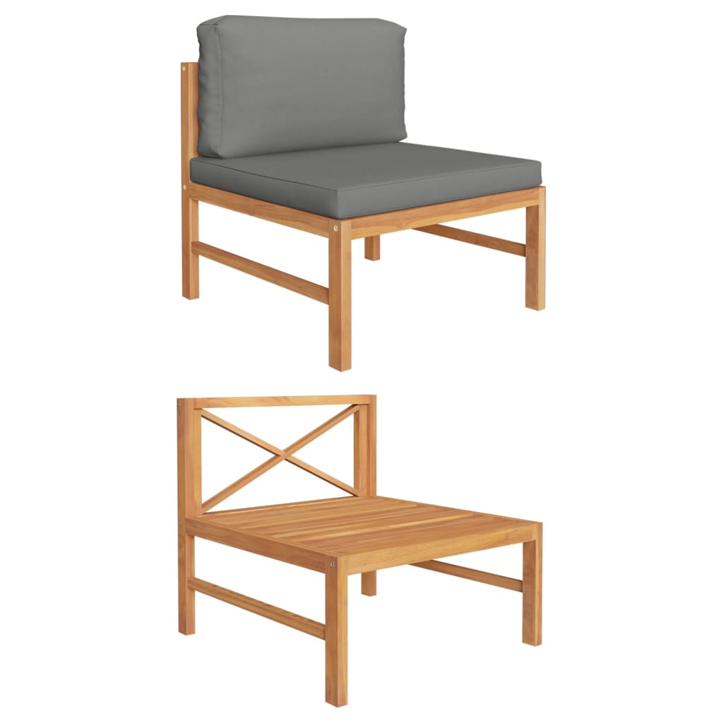 Mittelsofa Mit Dunkelgrauen Kissen Massivholz Teak