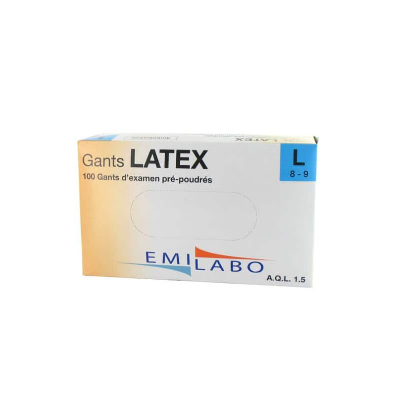 Box Mit 100 Pre-gepuderten Handschuhe Latex Größe L / 8-9 Emilabo