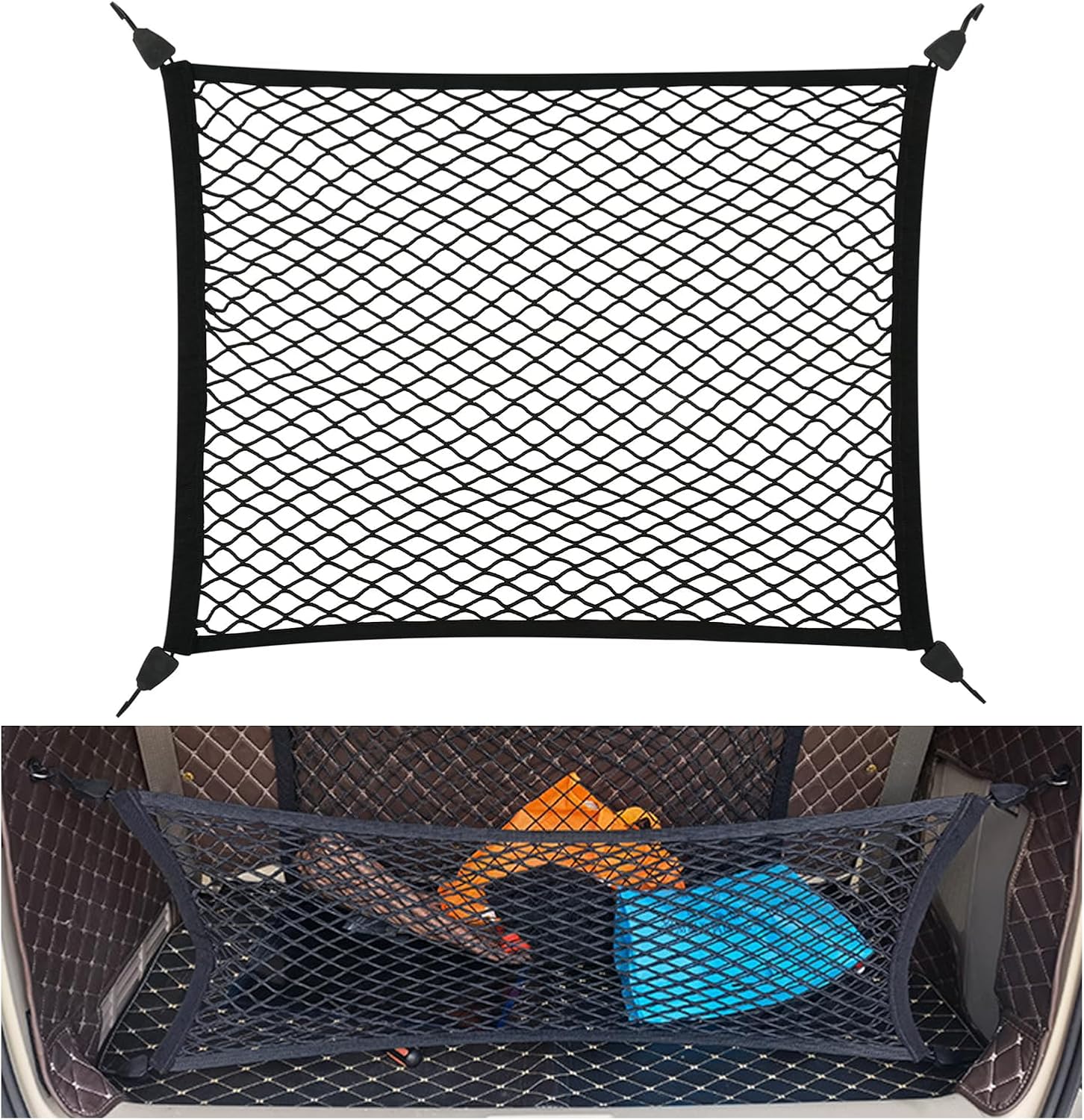 Gepäcknetz Für Den Kofferraum, 80 X 60 Cm, Erweiterbar Bis 200 X 110 Cm, Mit 4 Festen Gepäckhaken, Passend Für Die Meisten Autos