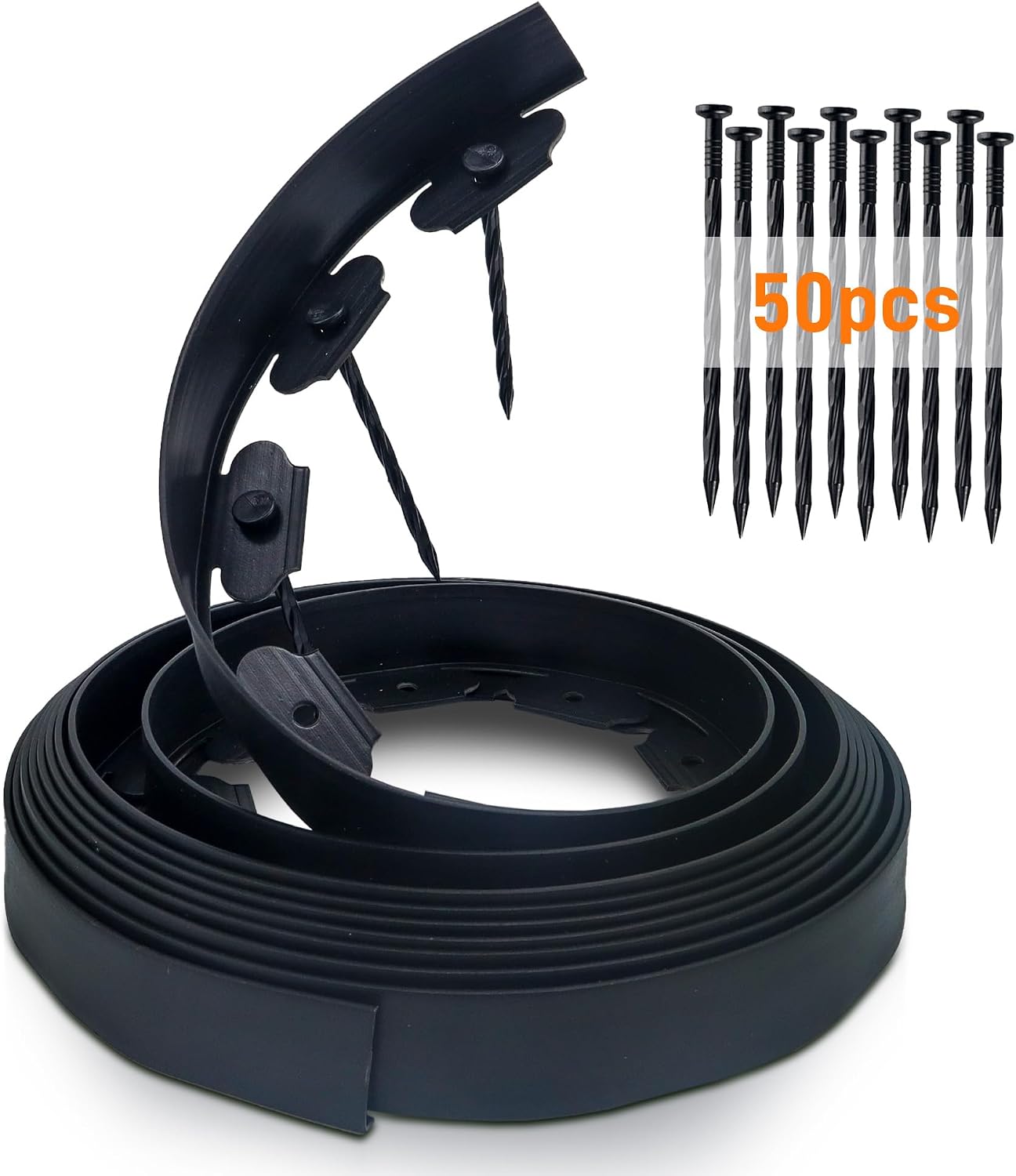10 M Lange, Flexible Rasenkante Mit 50 Befestigungspfählen, 5 Cm Hoch, Aus Kunststoff, Zur Einfassung Von Blumenbeeten, Gartenwegen Und Bäumen, Schwarz – 5 Cm X 10 M