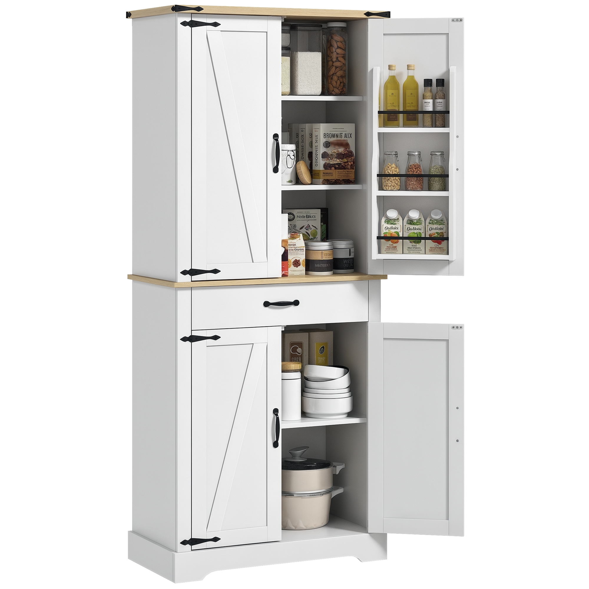 Küchenschrank/buffet. 4 Türen. 6 Einlegeböden Hinter Den Türen. 1 Schublade Und Verstellbare Einlegeböden. 76,5 X 40 X 181 Cm. Weiß.