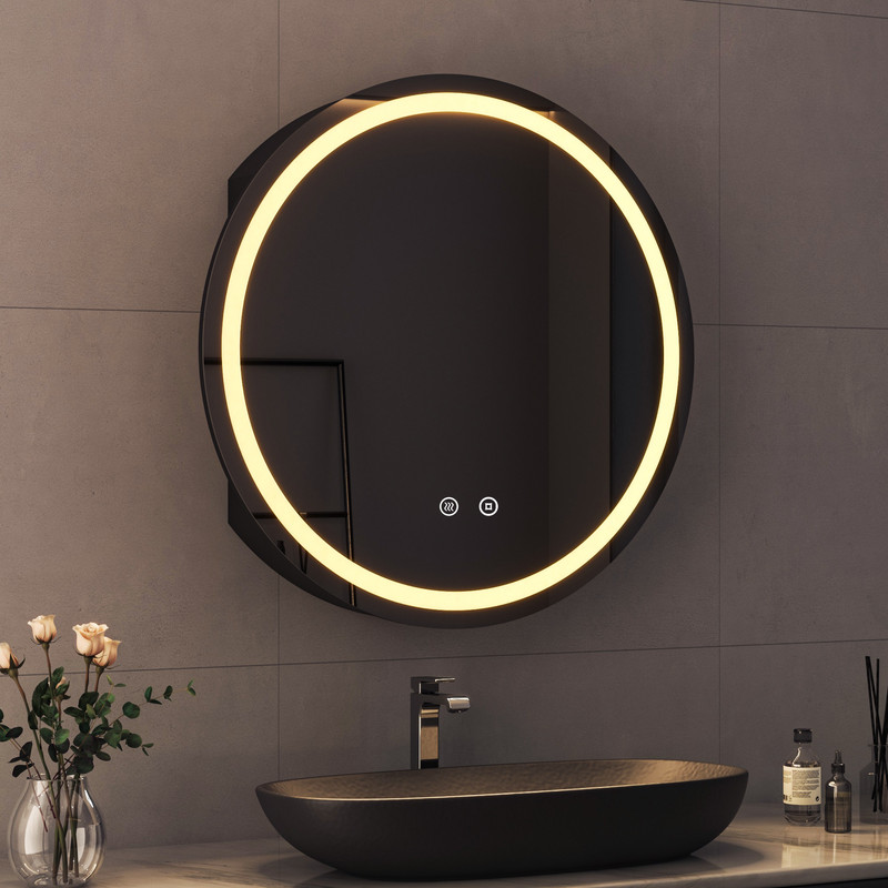 Schwarz Rund Spiegelschrank Bad Mit Beleuchtung 80x80cm Led Spiegelschrank Mit Beleuchtung Badspiegel Schwarz Badschrank Hängeschränke Mit 3 Einstellbare Lichtfarben Beschlagfrei