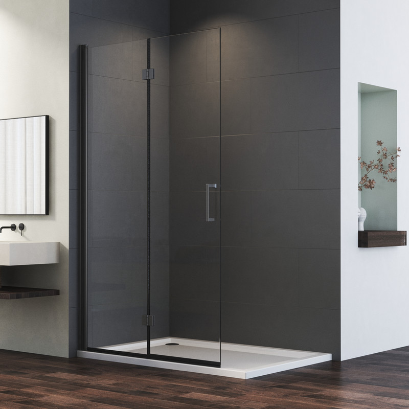 75 X 195 Cm Walk In Duschwand Schwarz Walk In Duschabtrennung Faltbar Duschwand Für Dusche Drehfalttür Dusche Duschtrennwand Glaswand, 6mm Nano Beschichtung Esg-sicherheitsglas