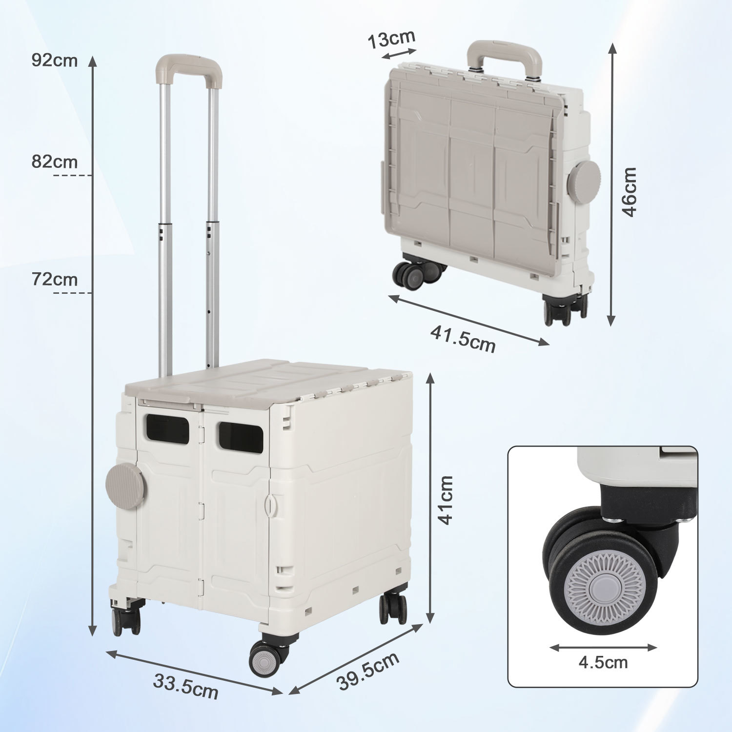 Wolketon 50l Einkaufstrolley Faltbar Mit Deckel, 4 Räder Box-einkaufswagen Für Einkauf Und Haushalt, Weiß
