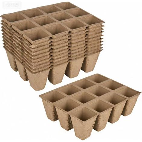 Packung Mit 10 Biologisch Abbaubaren Anzuchttöpfen (4 X 4 Cm) Mit 120 Zellen, Aus Zellulose, Kleine Quadrate, Aus Natürlichem Papierbrei, Für Sämlinge Und Stecklinge.