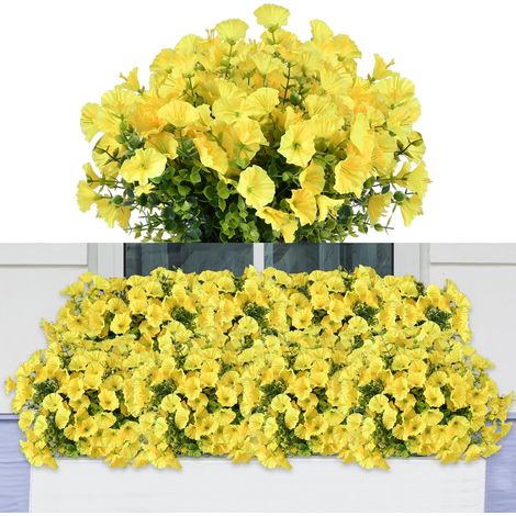 Künstliche Gartenblumen, 6 Sträuße Künstlicher Trompetenblumen, Uv-geschützte, Künstliche Blütenpflanzen, Für Drinnen Und Draußen, Heimdekoration, Balkon, Gelb, 36 Cm