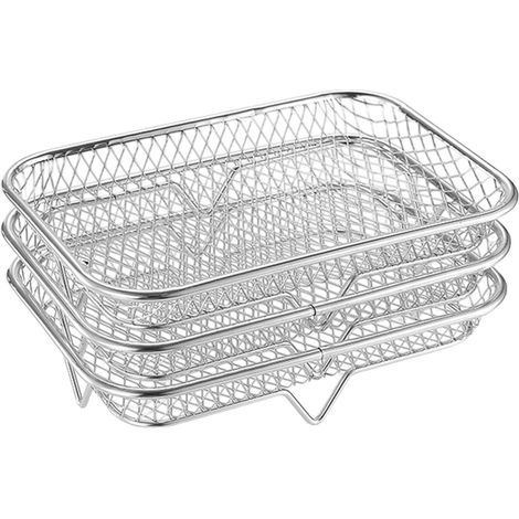 19,5 X 13,4 Cm Großer Airfryer-korb Aus Edelstahl 304, Stapelbarer Einlegeboden, Herausnehmbarer 3-lagiger Steakrost, Mehrlagig Zum Dörren, Grillen Und Knusprigbacken Von Lebensmitteln