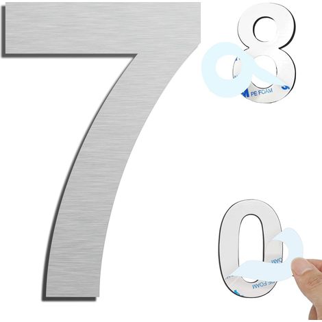 Moderne, Gebürstete Hausnummer (7) Für Den Außenbereich, 75 Mm, Selbstklebende Türnummer Aus Edelstahl, Hausnummernschild Und Briefkastennummer