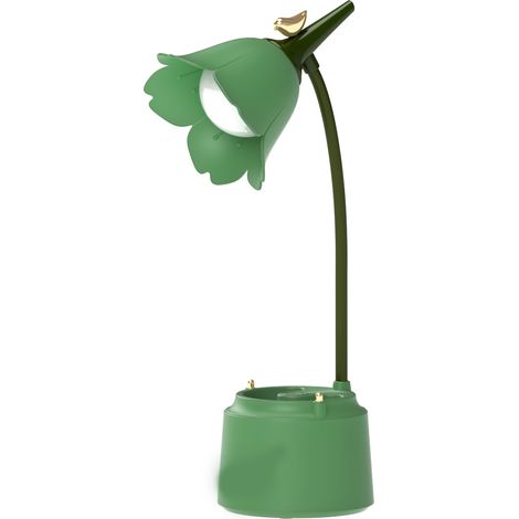 (grün) Led-schreibtischlampe Für Kinder, Wiederaufladbar Per Usb, Mit Blumen- Und Vogelmotiv, Dimmbar Und Mit Berührungssensor, Ideal Als Schlafzimmerlampe.
