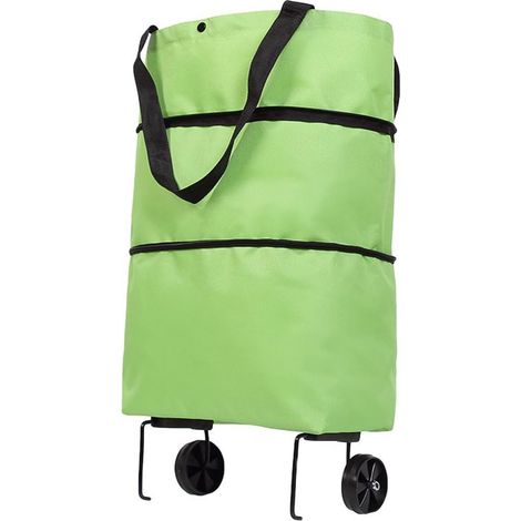 Faltbarer Einkaufswagen Mit Rädern, Rollbarer Handwagen, Große Wiederverwendbare Einkaufstasche (grün)