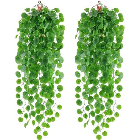 2 Künstliche Hängepflanzen, Künstliche Efeuranken Mit Grünen Blättern, Wandpflanzen Zum Aufhängen, Für Garten, Hängekorb, Flur, Wanddekoration