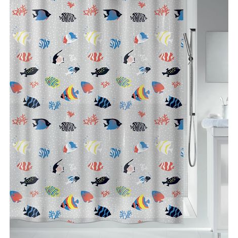Peva-duschvorhang Mit Fischmotiv, 8 Ösen, Modernes Design, Wasserdicht, Leichtes Und Wasserabweisendes Material, 180 X 200 Cm, Mehrfarbig