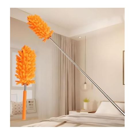 Ausziehbarer Mikrofaser-staubwedel Mit Stiel. Wiederverwendbares Reinigungswerkzeug Für Decken, Fensterrahmen, Fenster Und Möbel, 360° Drehbarer Kopf (orange).