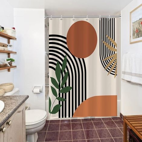 Duschvorhang In Terrakotta, Schimmelresistenter Duschvorhang 150 X 180 Cm, Orangefarbener, Abstrakter Boho-stil, Waschbarer, Wasserdichter Duschvorhang Aus Polyestergewebe Mit 12 Haken