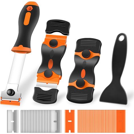4er-pack Rasierklingenschaber, Premium-reinigungsschaber Mit 40 Rasierklingen Aus Metall Und Kunststoff, Mehrzweck-glasschaber Für Fenster, Aufkleber, Abziehbilder, Kochfelder, Farbentfernung (orange)