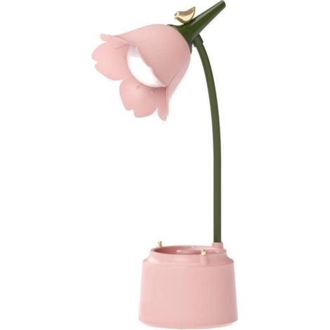 (rosa) Led-schreibtischlampe Für Kinder, Wiederaufladbar Per Usb, Mit Blumen- Und Vogelmotiv, Dimmbar Und Mit Berührungssensor, Dekorative Schlafzimmerlampe