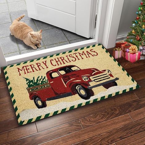 60 X 40 Cm Große Weihnachtsfußmatte, Rote Lkw-fußmatte, Rutschfeste Weihnachtsfußmatte, Weihnachtsteppich, Weihnachtsdekoration Für Drinnen Und Draußen