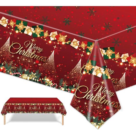 Rote, Fleckenabweisende Weihnachtstischdecke, Wasserfeste Tischdecke Mit „merry Christmas“-aufdruck, Rechteckig, 137 X 274 Cm, Tischdekoration Für Weihnachten, Partys, Geburtstage, Silvester, Feiertag