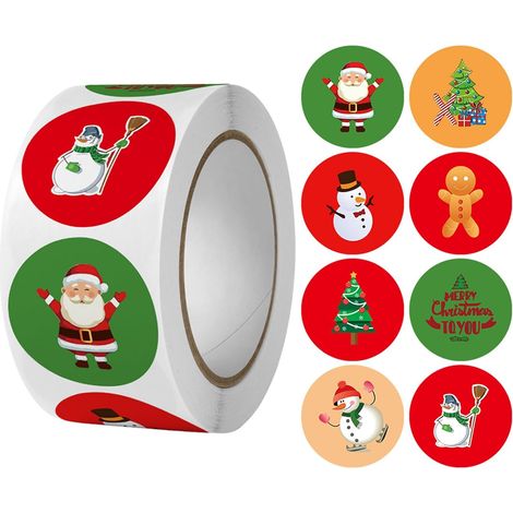 Packung Mit 500 Runden Weihnachtsaufklebern Für Weihnachtsgeschenke, Frohe Weihnachten, Selbstklebende Etiketten, Etikettenrollen