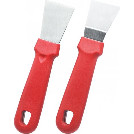 Set Mit 2 Geraden Und Gebogenen Roten Reinigungsschabern Für Fenster Und Kochfelder, Geeignet Für Backöfen, Herde, Induktionskochfelder Und Multikocher, Edelstahlschaber