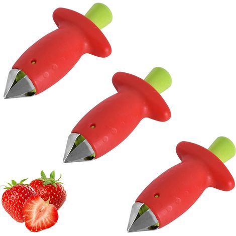 3-teiliges Erdbeer-entkerner-set, Obstentkerner, Stielentferner Für Erdbeeren, Stielentferner Für Erdbeeren Und Tomaten, Werkzeug Aus Edelstahl Und Kunststoff Zum Entkernen Und Schälen Von Obst Und Ge