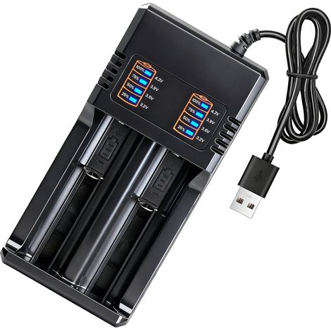 Akkuladegerät Für 26650/21700/18650/18490/16340/14500 Akkus, 2 Ladeplätze, 3,7 V Li-ion Akkuladegerät, Universelles Smart-ladegerät Mit Usb-kabel