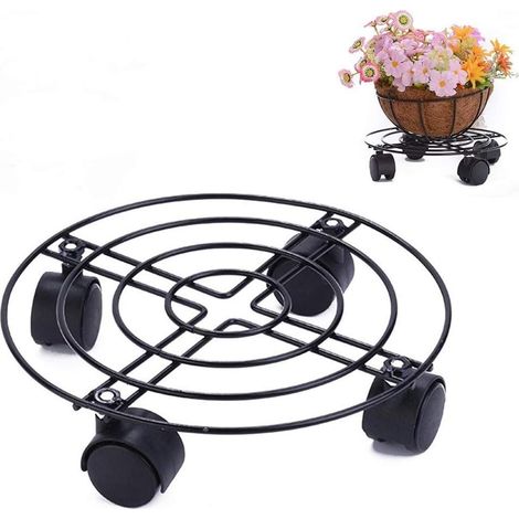 Pflanzenwagen Für Drinnen Und Draußen Mit Rollen (35 Cm, Schwarz) Robuster Pflanzenständer Aus Eisen Mit Rollen Für Blumentöpfe Und Mehr