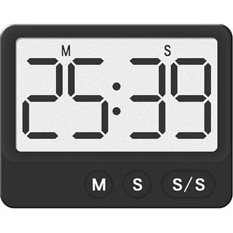 Schwarzer Magnetischer Küchentimer Mit Großem Lcd-bildschirm, Stoppuhr, Digitaluhr, Leistungsstarkem Alarm Und Countdown-timer.