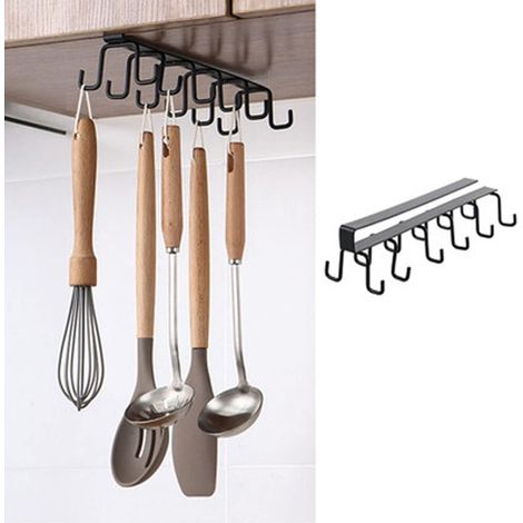 Selbstklebende Haken, Hänge-topfhalter, Praktischer Eisenaufhänger Für Küchenutensilien, Zweireihiger Haken, Küchenutensilienhalter, Doppelter Eisenaufhänger (schwarz)
