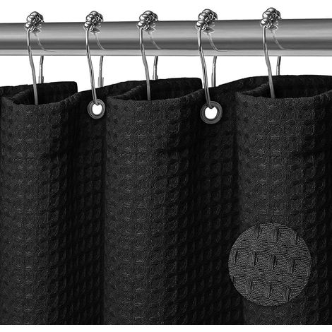 Duschvorhang Aus Polyestergewebe, Maschinenwaschbar, Wasserdicht, 180 X 180 Cm, Schwarz, Waffelstruktur