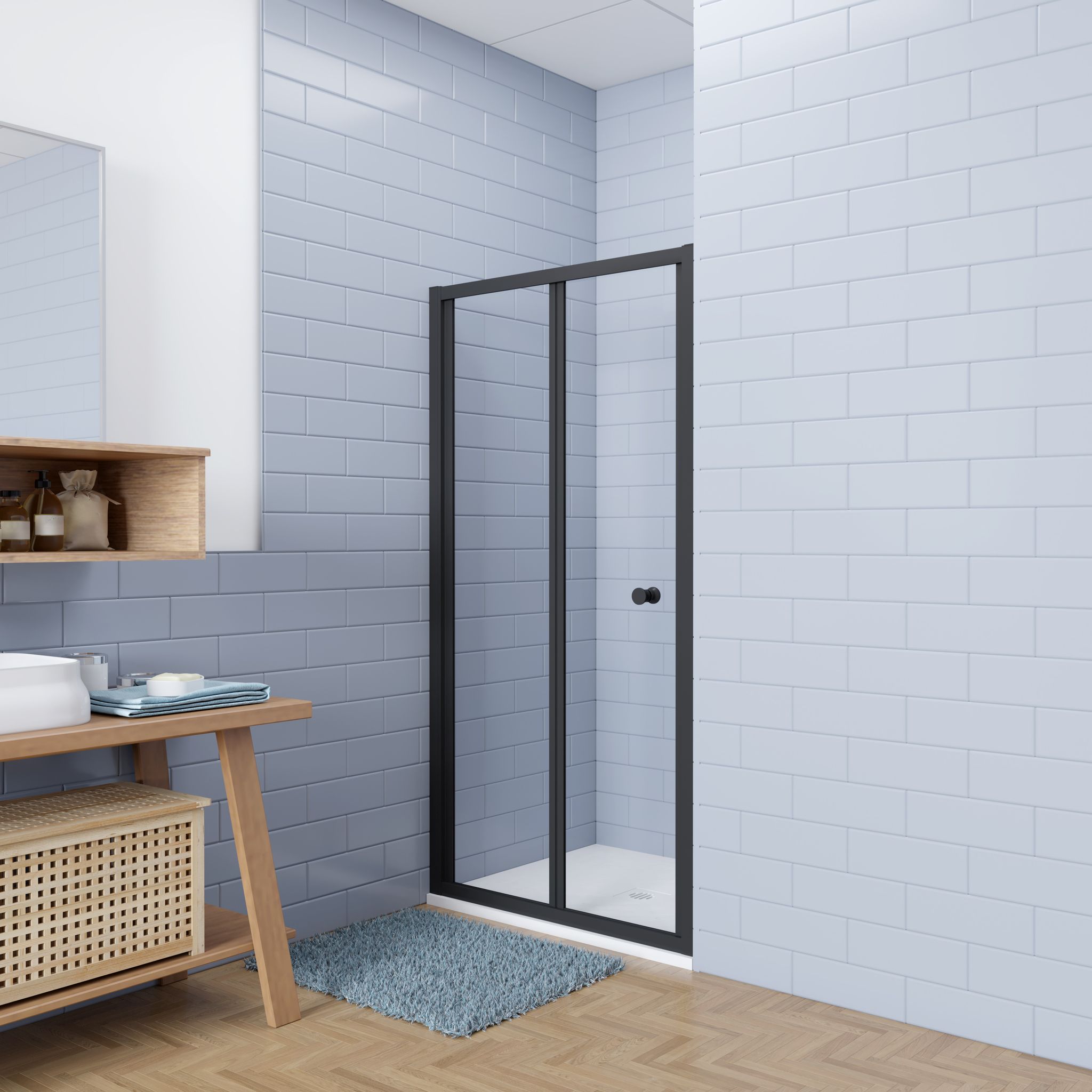 Aica 80x195cm Dsuchabtrennung Duschwände Schwarze Drehfaltür Nischentür 5mm Nano Nano Esg Glas Duschetür Mit 80x120x3cm Rechteck Weiß Schiefereffekt Duschwanne Mit Rostfreien Ablauf