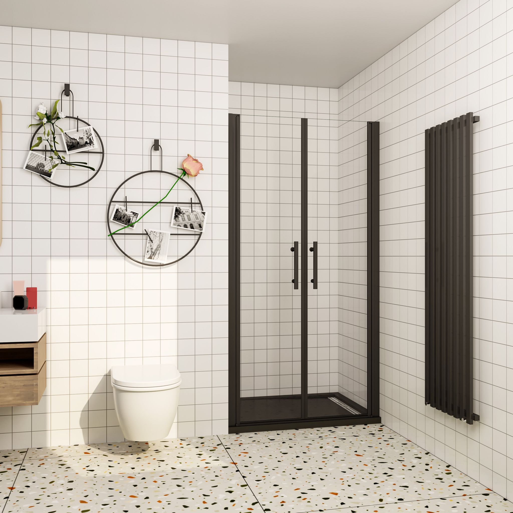 Aica 80x195cm Schwarze Doppel Pendeltür Duschabtrennung Duschwände Mit 6mm Nano Nano Esg Glas,inkl.80x120x3cm Rechteckiger Duschwanne Ohne Ablaufgarnitur
