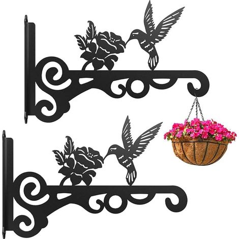 Set Mit 2 Pflanzenampeln Aus Eisen, Wandhalterung Aus Eisen Für Balkon, Vogelfutterhaus, Blumentopf, Wandhalterung, Metallhaken