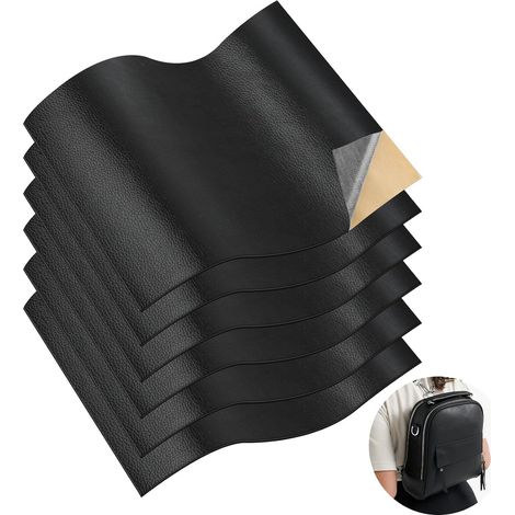 (20 X 30 Cm) Selbstklebende Kunstleder-flicken, 6 Stück, Schwarz, Wasserfest, Für Sofareparaturen, Autositze Und Taschen.