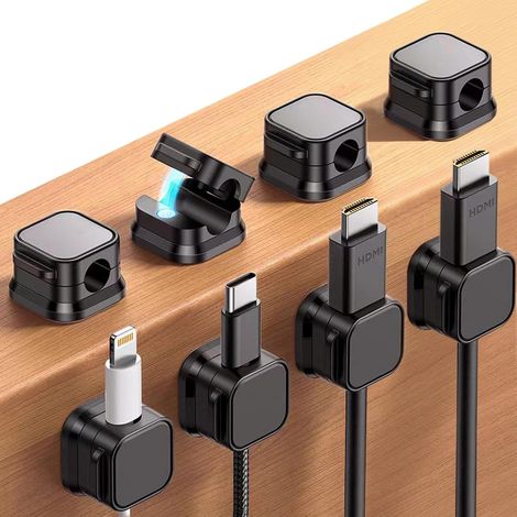 Set Mit 8 Kabelmanagement-clips, Verstellbare Kabelhalterung Mit Starkem Magnetverschluss. Für Büro, Zuhause, Arbeitszimmer Und Auto. Schwarz.