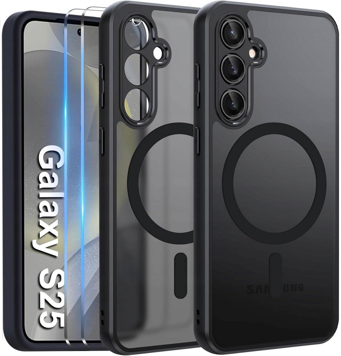 Magsafe-hülle, Mattschwarz, Für Samsung S25 + 2x Glas