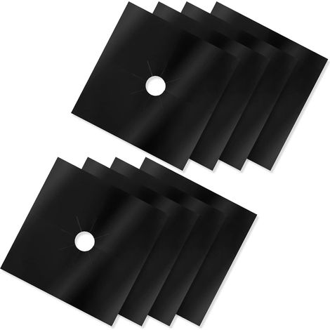 Set Mit 8 Wiederverwendbaren, Doppellagigen, Hitzebeständigen Und Antihaftbeschichteten Gasherdschonern (27 X 27 Cm, Schwarz) Für Die Schnelle Küchenreinigung