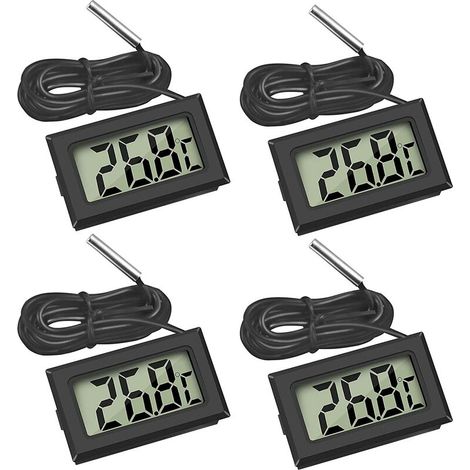 Mini Digital Lcd Thermometer Temperatur Mit Temperaturfühler Sensor Tester Für Kühlschrank Gefrierschränke Aquarium (4 Stück Schwarz), Rlife