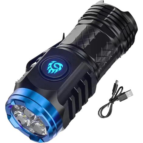 3-zoll-led-taschenlampe, Wiederaufladbar, Schwarz, Mit 5 Modi Und 3 Helligkeitsstufen, Wasserdicht Für Camping